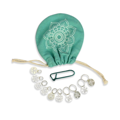 Mindful strikkemarkører i Sterling-sølv med chakrasymboler (10 stk)