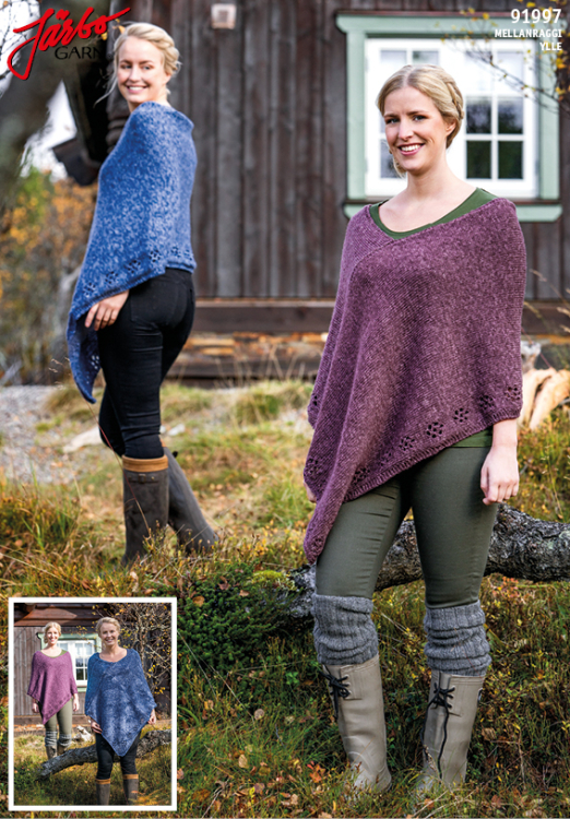 91997. ’FLORA VIOLA’ – PONCHO MED BLOMSTERMØNSTRET BORD