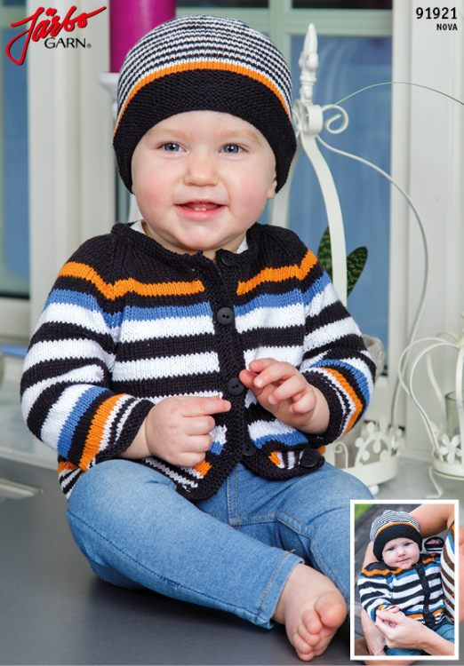 91921. STRIPETE JAKKE OG LUE TIL BABY