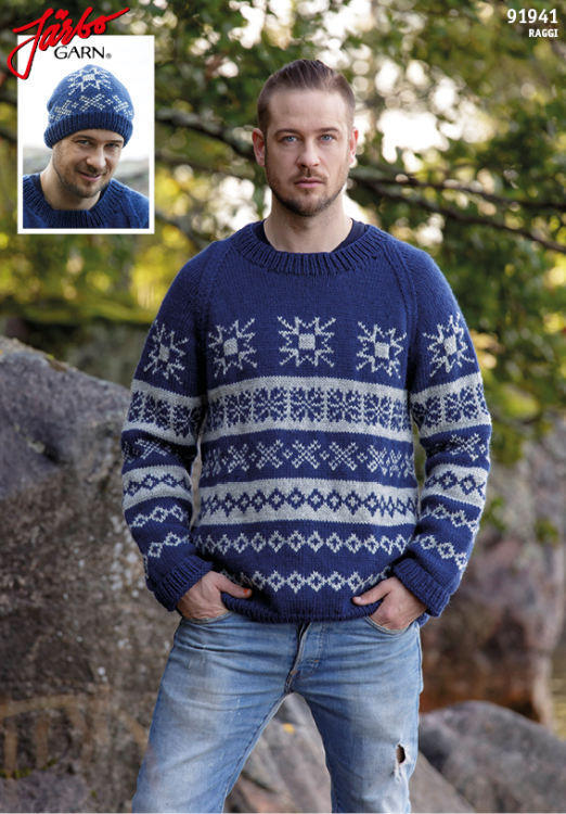 Stjernemix - mønsterstrikket lue og herreskjorte med raglan