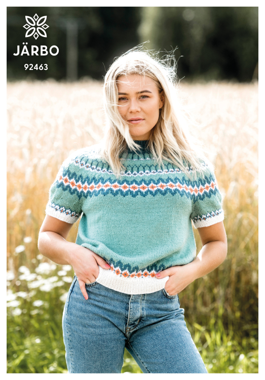 Karamell - kortermet genser med mønstret bærestykke