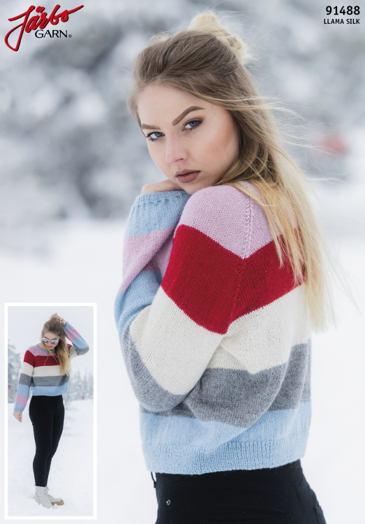 'Vårbris' - stripete genser med ballongerme, i enkelt garn